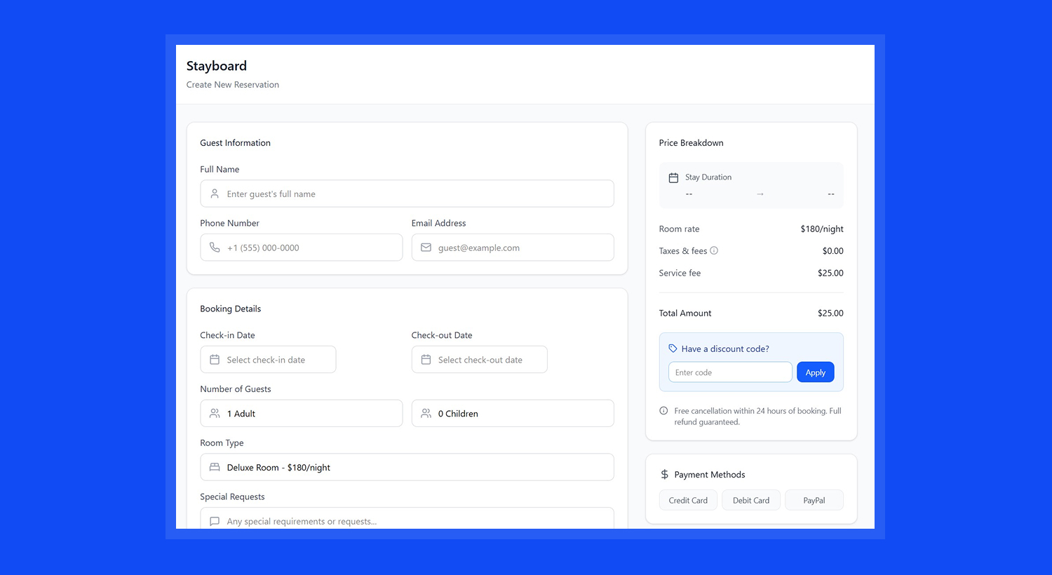 stayboard createnewreservation